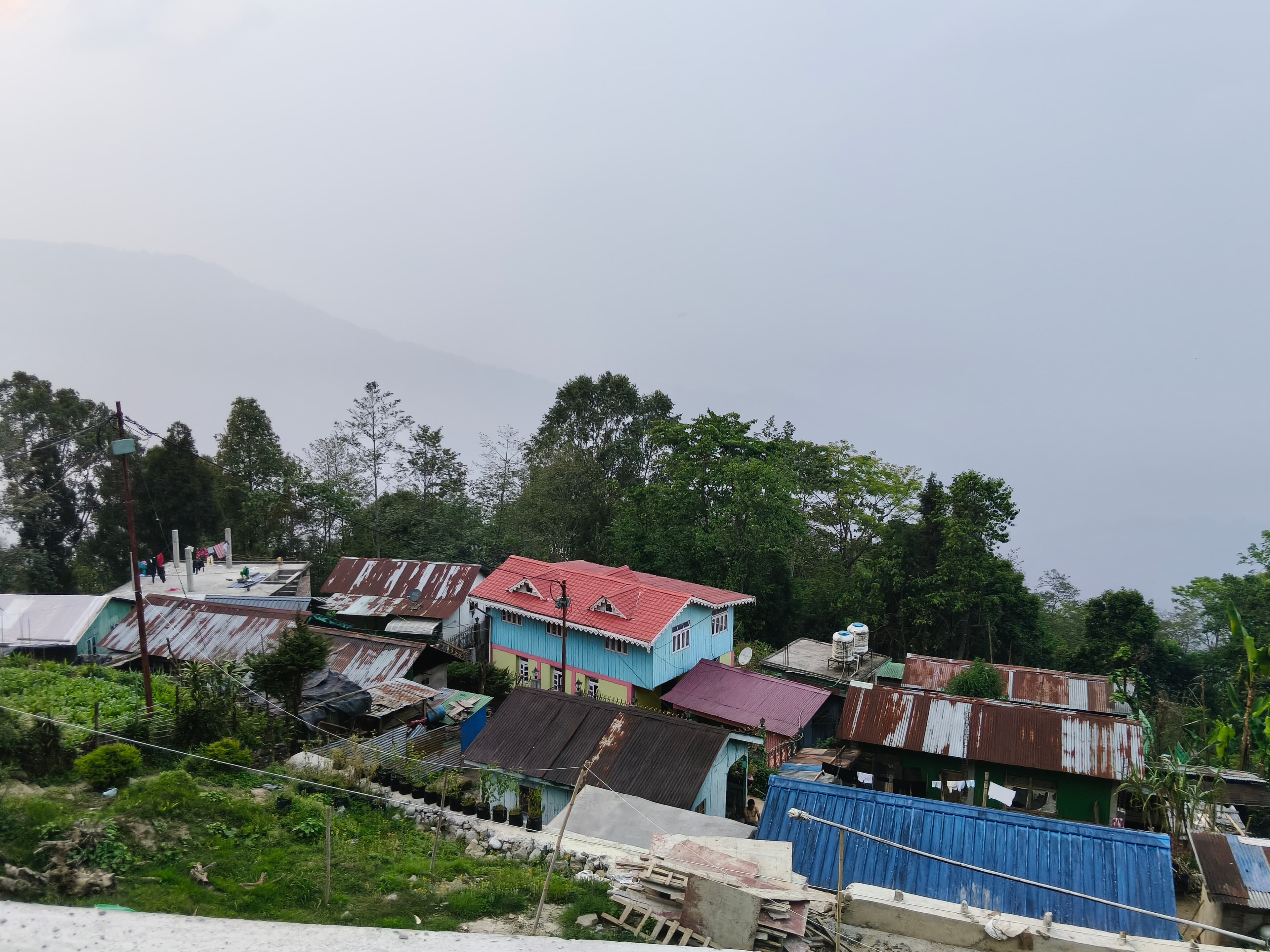 Village rooftops and homes